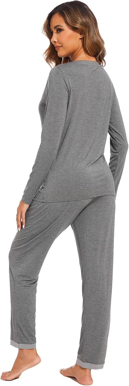 image:imageGYS Womens Bamboo Viscose Long Sleeve Pajamas SetDark Heather Grey