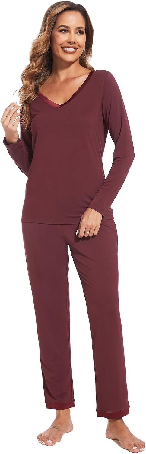 image:imageGYS Womens Bamboo Viscose Long Sleeve Pajamas SetFicus Red