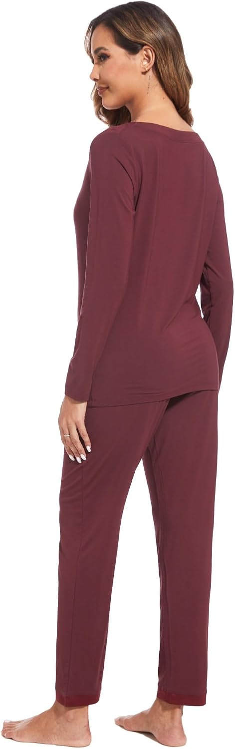 image:imageGYS Womens Bamboo Viscose Long Sleeve Pajamas SetFicus Red