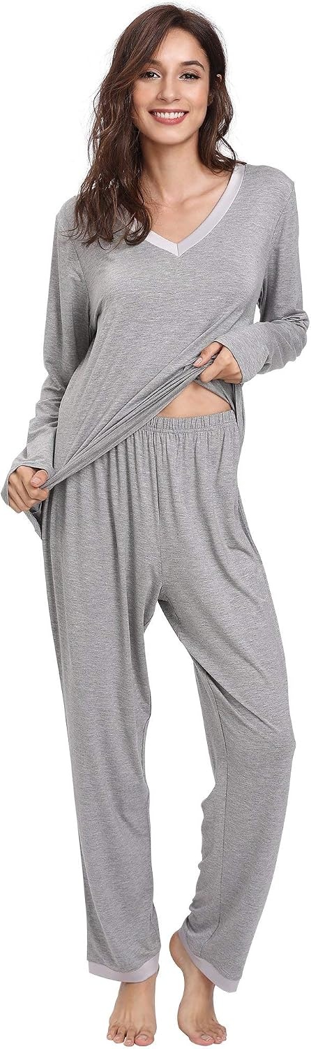 image:imageGYS Womens Bamboo Viscose Long Sleeve Pajamas SetHeather Grey