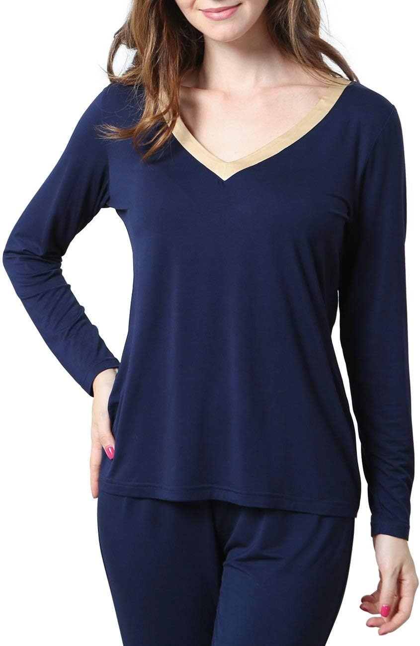 image:imageGYS Womens Bamboo Viscose Long Sleeve Pajamas SetNavy