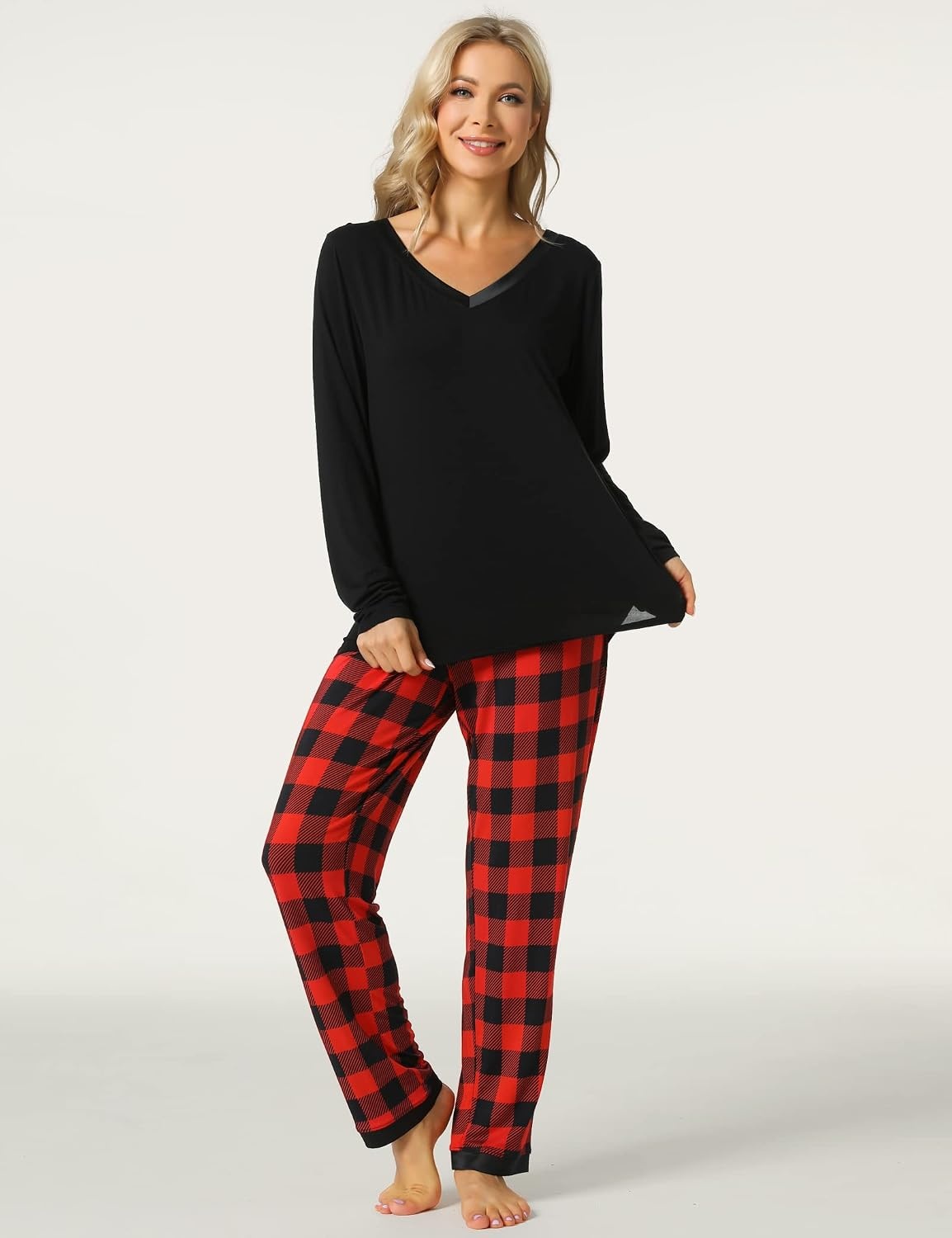 image:imageGYS Womens Bamboo Viscose Long Sleeve Pajamas SetRed Plaid