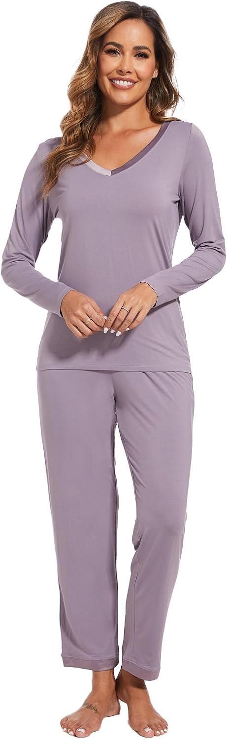 image:imageGYS Womens Bamboo Viscose Long Sleeve Pajamas SetViolet