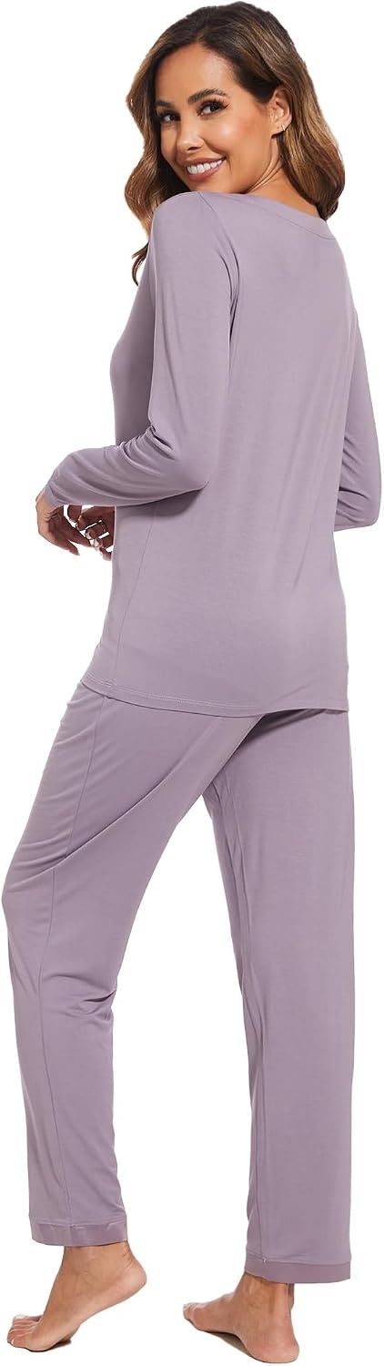 image:imageGYS Womens Bamboo Viscose Long Sleeve Pajamas SetViolet