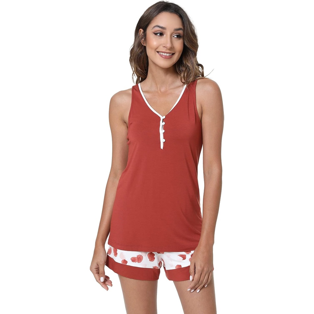 image:imageGYS Bamboo Viscose Tank Pajamas for Women Cooling Pjs Set for Hot FlashesB Brick Red