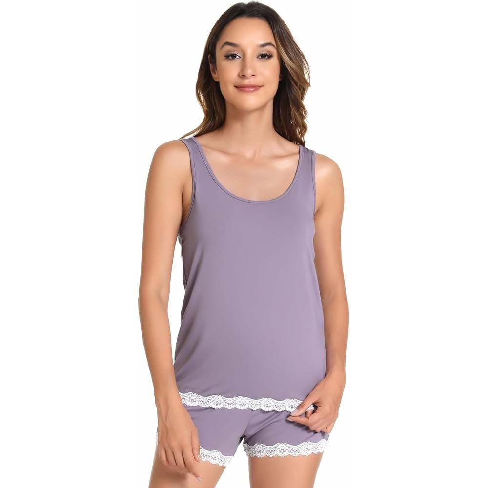 image:imageGYS Bamboo Viscose Tank Pajamas for Women Cooling Pjs Set for Hot FlashesViolet