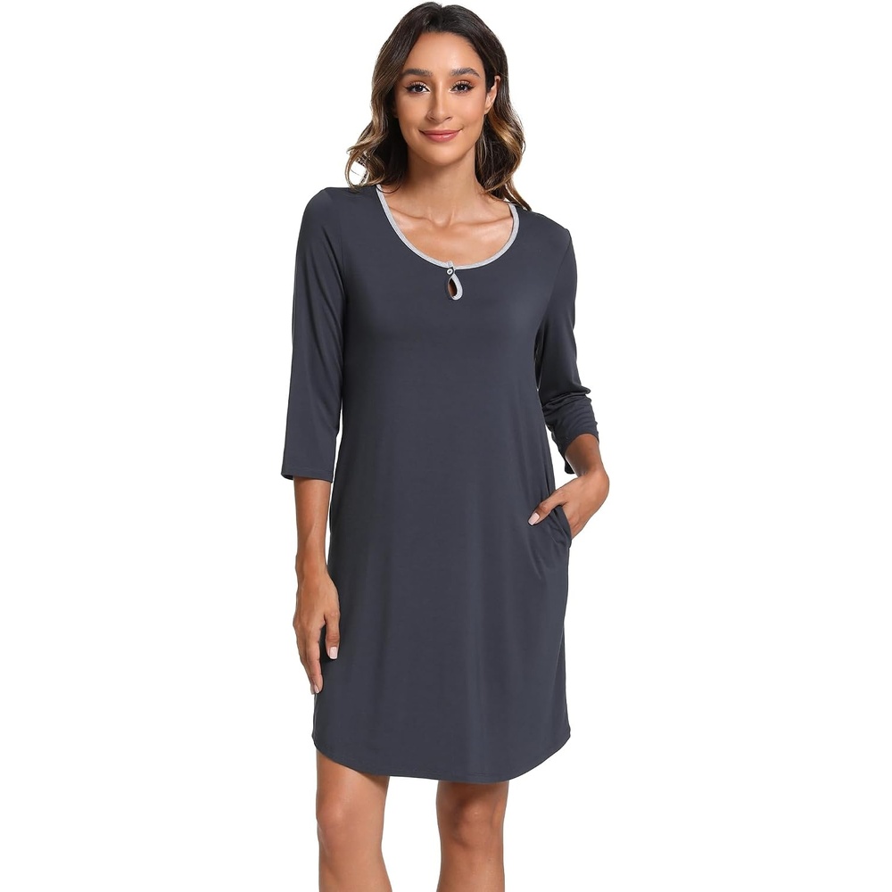 image:imageGYS Womens Bamboo Viscose Cooling 34 Sleeve Scoopneck NightgownMidnight Blue