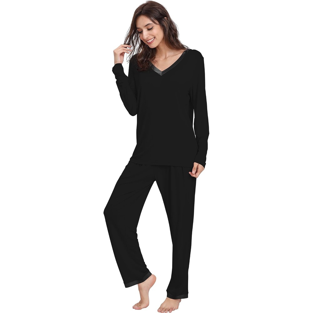 image:imageGYS Womens Bamboo Viscose Long Sleeve Pajamas SetBlack