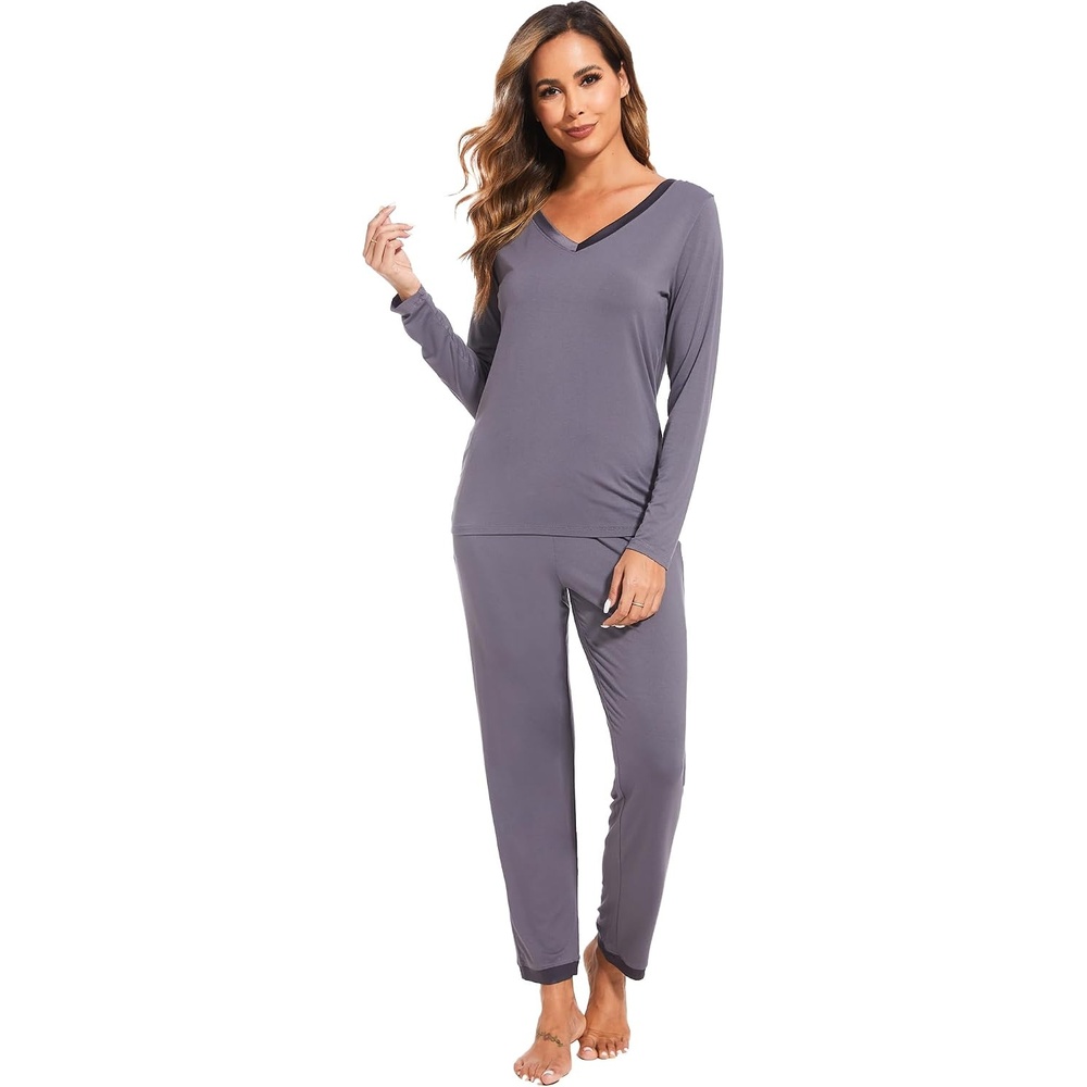 image:imageGYS Womens Bamboo Viscose Long Sleeve Pajamas SetDark Grey
