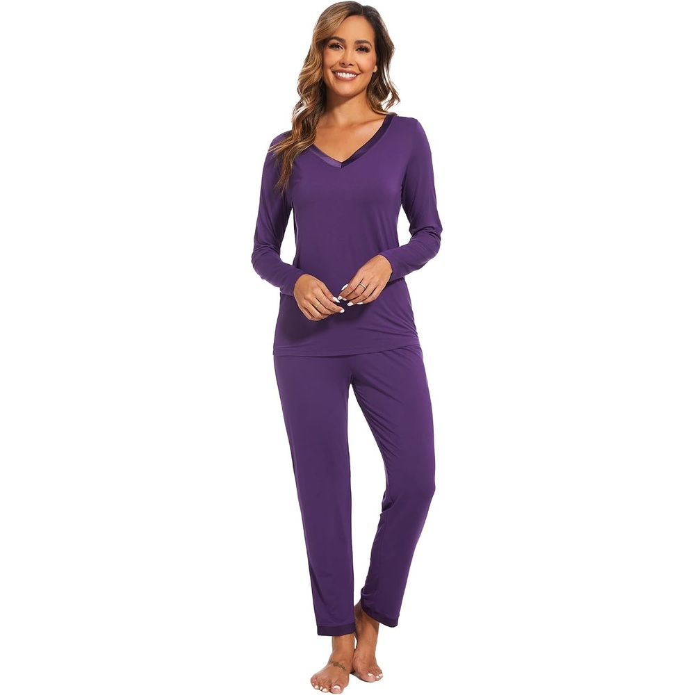 image:imageGYS Womens Bamboo Viscose Long Sleeve Pajamas SetPurple