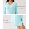 GYS Bamboo Viscose Nightgowns for Women Soft Long Sleeve V-Neck Sleep Shirt(Aqua)