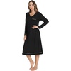 GYS Bamboo Viscose Nightgowns for Women Soft Long Sleeve V-Neck Sleep Shirt(Black)