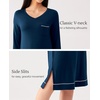 GYS Bamboo Viscose Nightgowns for Women Soft Long Sleeve V-Neck Sleep Shirt(Ink Blue)