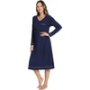 GYS Bamboo Viscose Nightgowns for Women Soft Long Sleeve V-Neck Sleep Shirt(Navy)