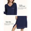 GYS Bamboo Viscose Nightgowns for Women Soft Long Sleeve V-Neck Sleep Shirt(Navy)