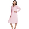 GYS Bamboo Viscose Nightgowns for Women Soft Long Sleeve V-Neck Sleep Shirt(Pink)
