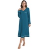 GYS Bamboo Viscose Nightgowns for Women Soft Long Sleeve V-Neck Sleep Shirt(Teal Blue)