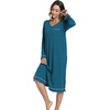 GYS Bamboo Viscose Nightgowns for Women Soft Long Sleeve V-Neck Sleep Shirt(Teal Blue)