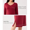 GYS Bamboo Viscose Nightgowns for Women Soft Long Sleeve V-Neck Sleep Shirt(Wine)