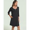 GYS Women’s Bamboo Viscose Cooling 3/4 Sleeve Scoopneck Nightgown(Black)
