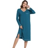 GYS Bamboo Viscose Nightgowns for Women Soft Long Sleeve V-Neck Sleep Shirt(Teal Blue)