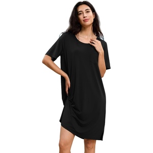 GYS Bamboo Viscose Short Sleeve Nightgowns for Women(Black)