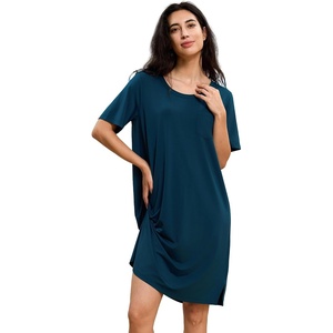 GYS Bamboo Viscose Short Sleeve Nightgowns for Women(Ink Blue)