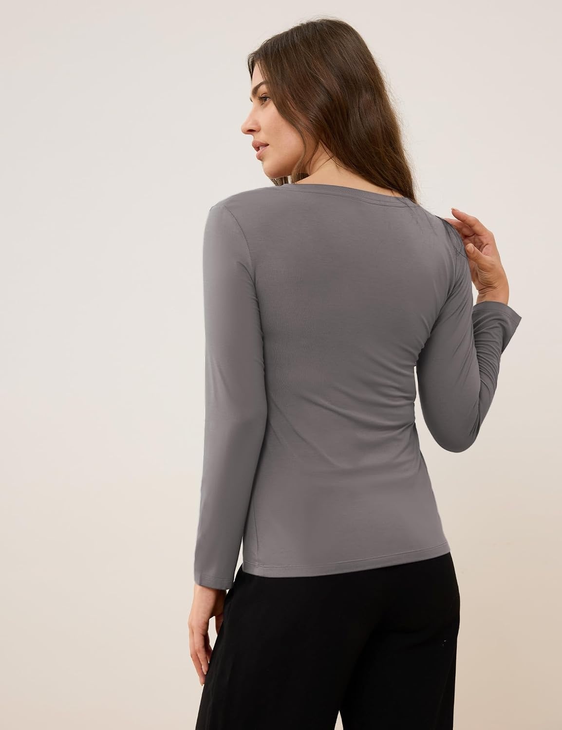 image:imageGYS Bamboo Viscose Womens Pajama Tops VNeck Long Sleeve Base Layer TeesV Neckgrey