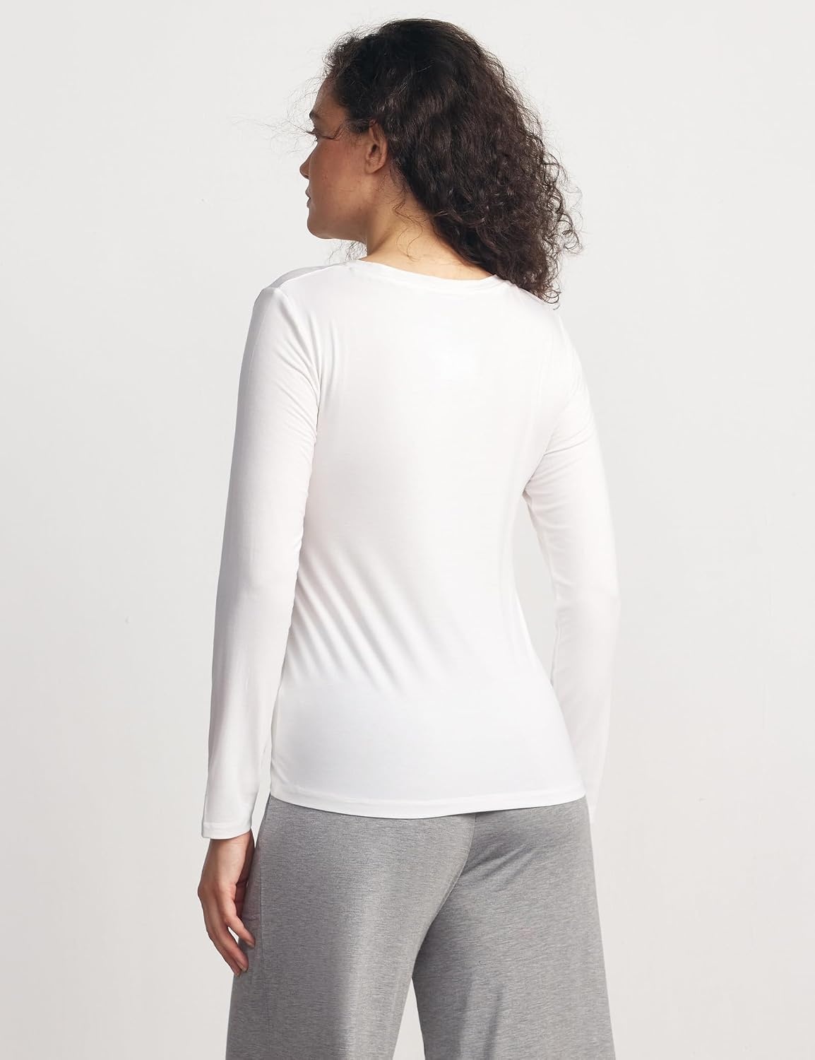 image:imageGYS Bamboo Viscose Womens Pajama Tops VNeck Long Sleeve Base Layer TeesV Neckwhite