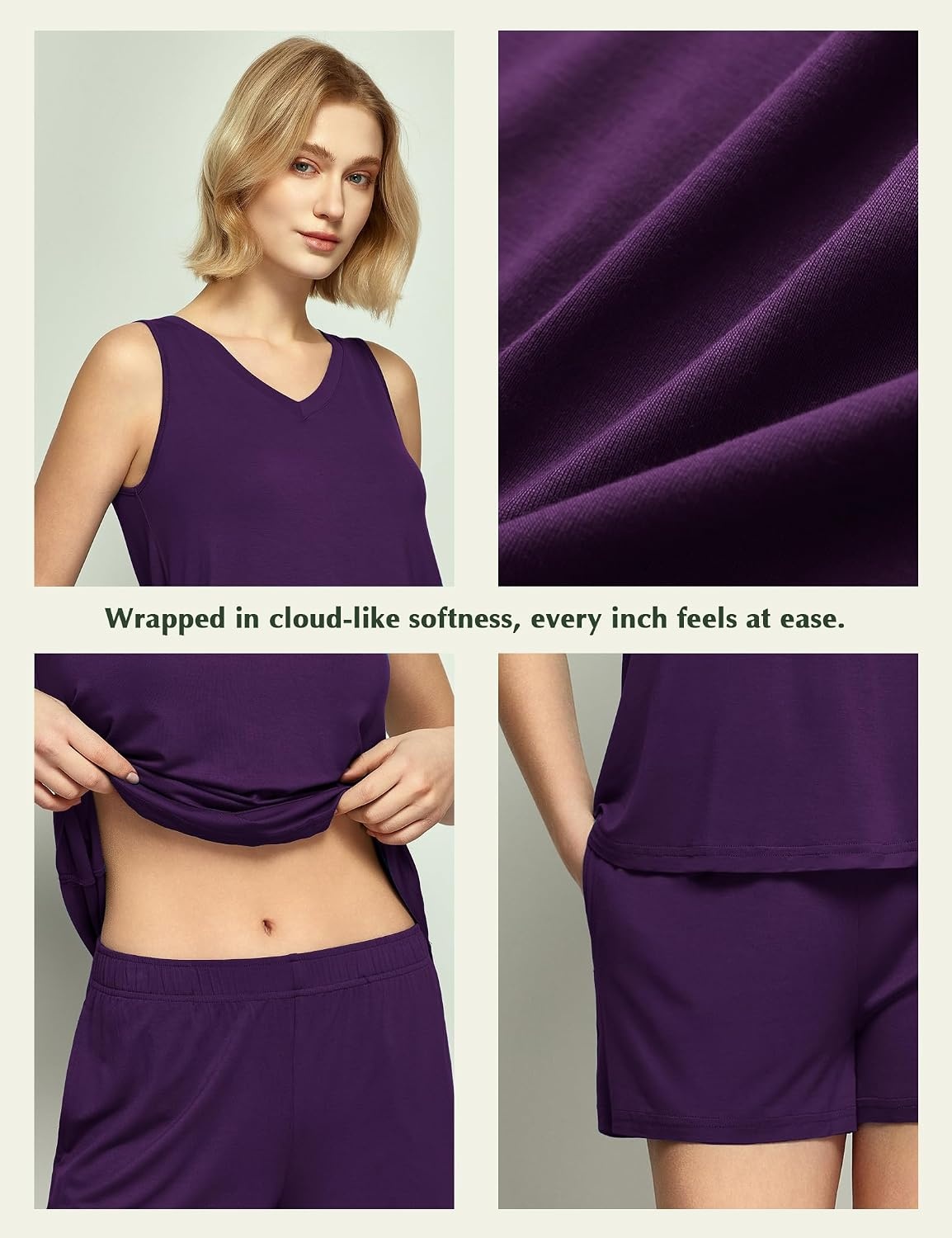 image:imageGYS Womens Bamboo Viscose Cooling Tank Pajama SetDeep Purple