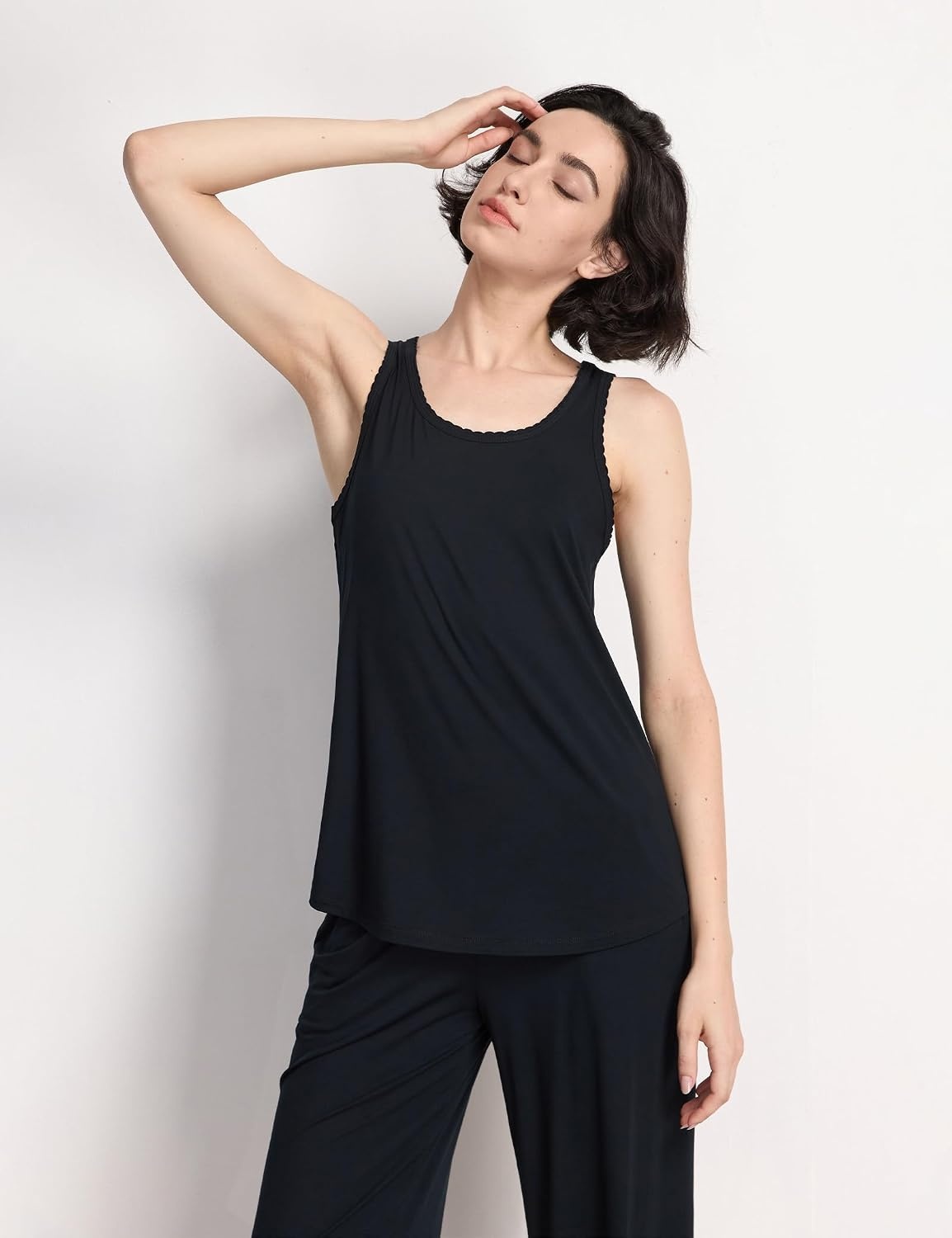 image:imageGYS Womens Bamboo Viscose Cooling U Neck Tank Pajama SetBlack
