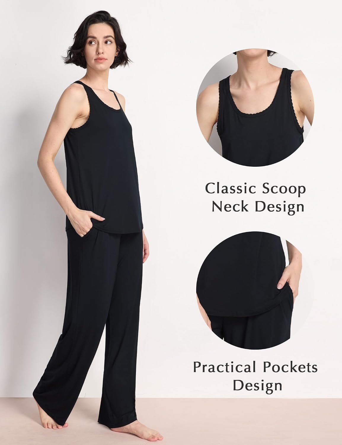 image:imageGYS Womens Bamboo Viscose Cooling U Neck Tank Pajama SetBlack