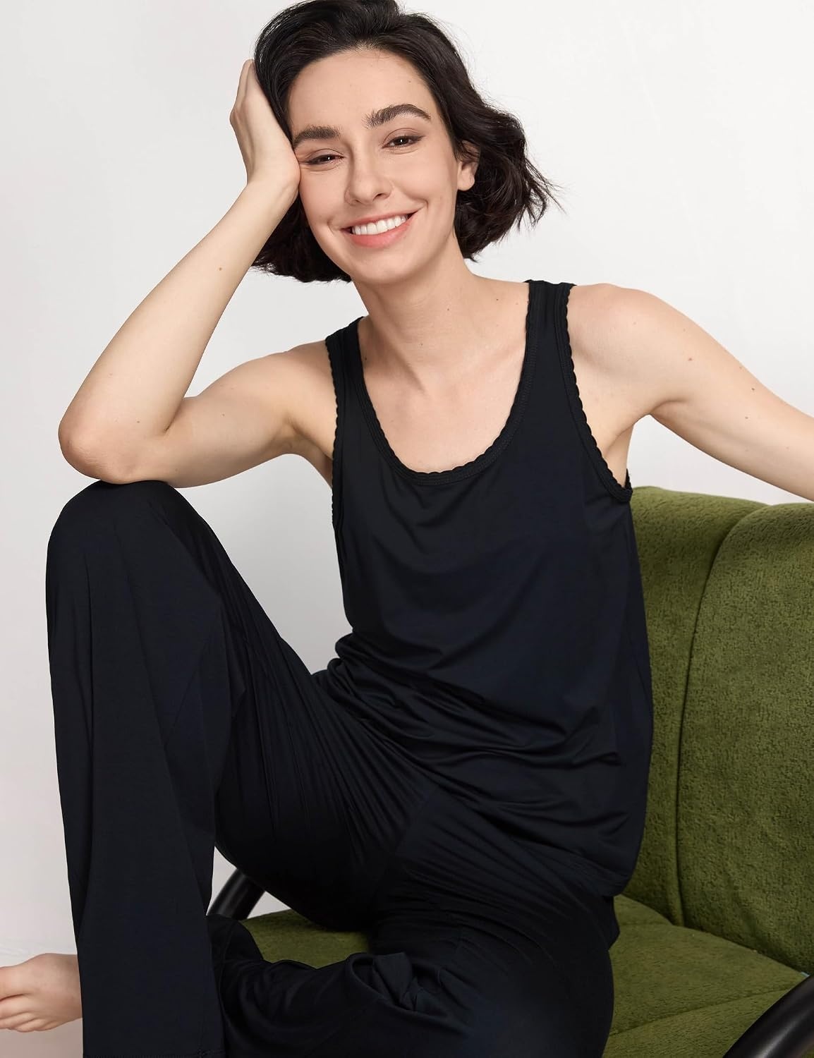 image:imageGYS Womens Bamboo Viscose Cooling U Neck Tank Pajama SetBlack
