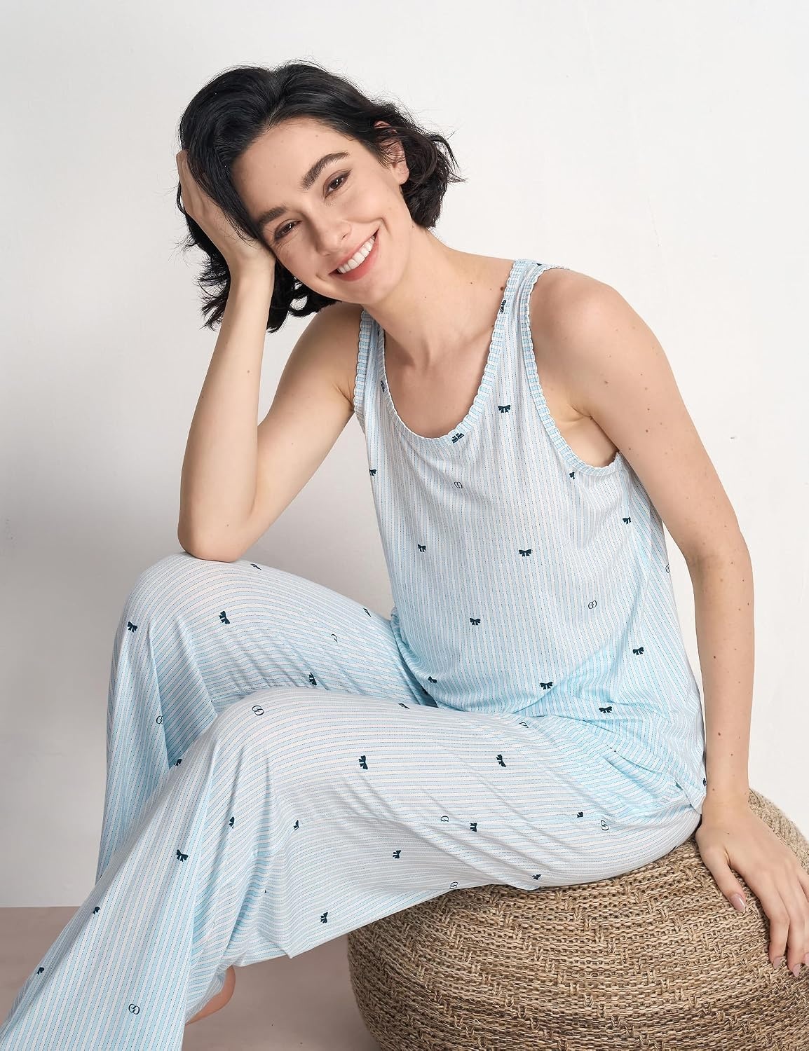 image:imageGYS Womens Bamboo Viscose Cooling U Neck Tank Pajama SetBlue Stripes