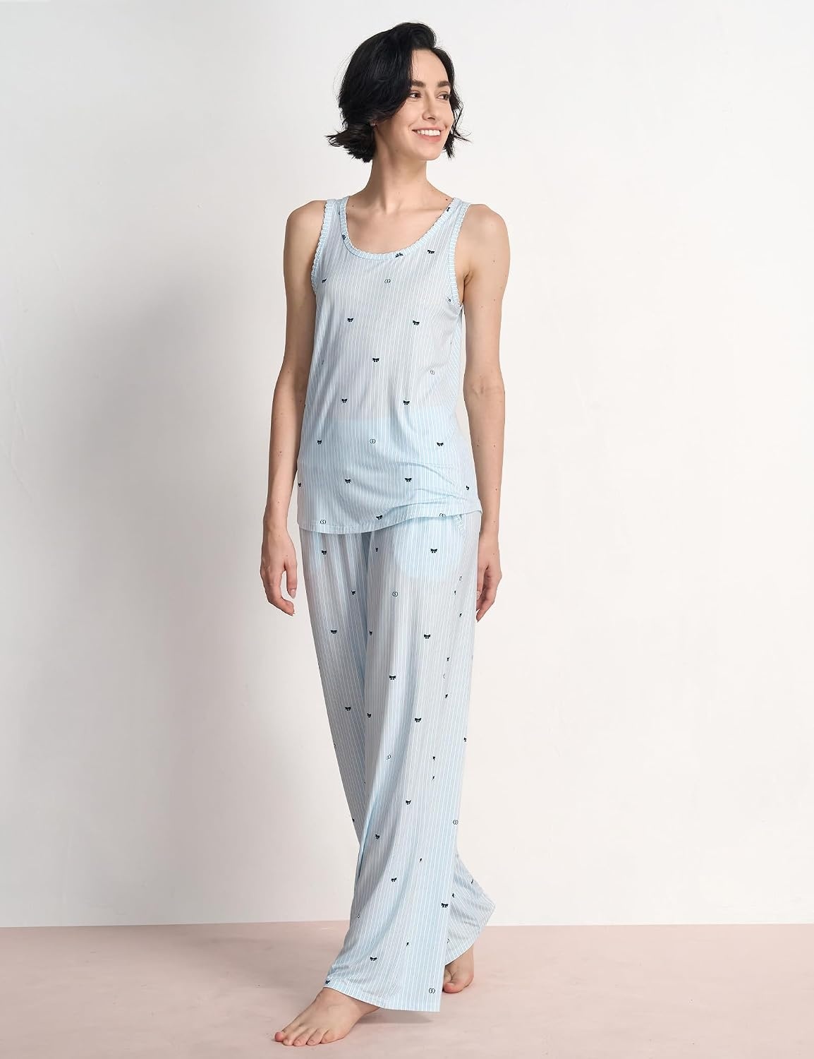 image:imageGYS Womens Bamboo Viscose Cooling U Neck Tank Pajama SetBlue Stripes