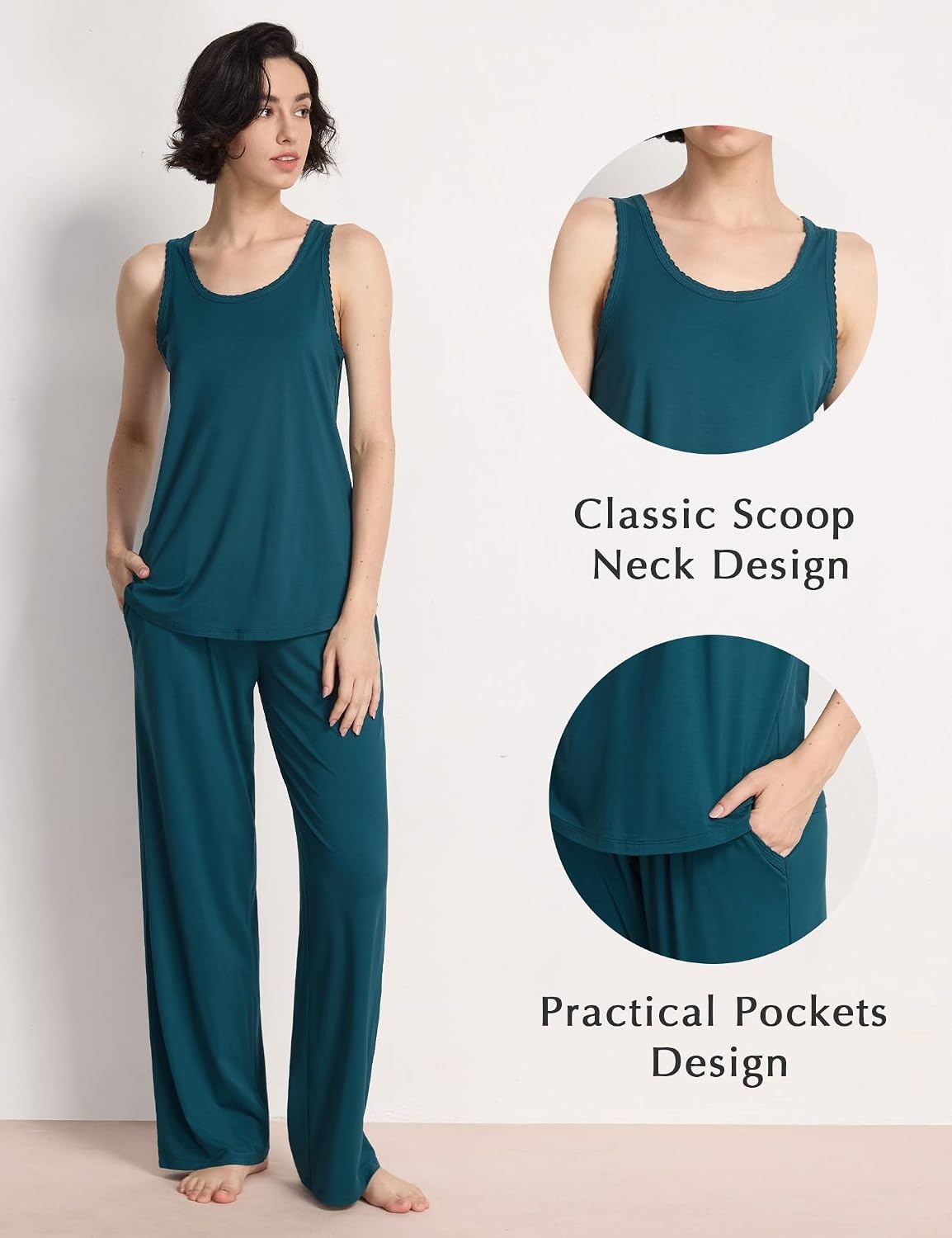 image:imageGYS Womens Bamboo Viscose Cooling U Neck Tank Pajama SetInk Blue