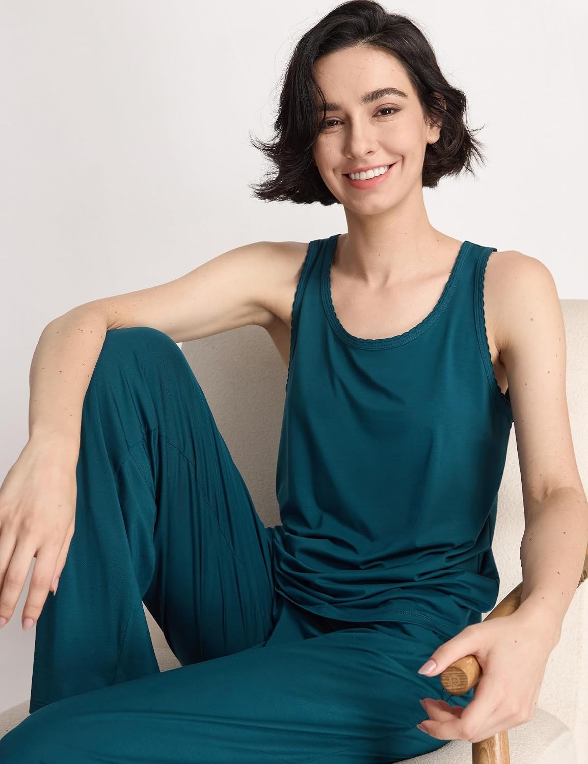 image:imageGYS Womens Bamboo Viscose Cooling U Neck Tank Pajama SetInk Blue