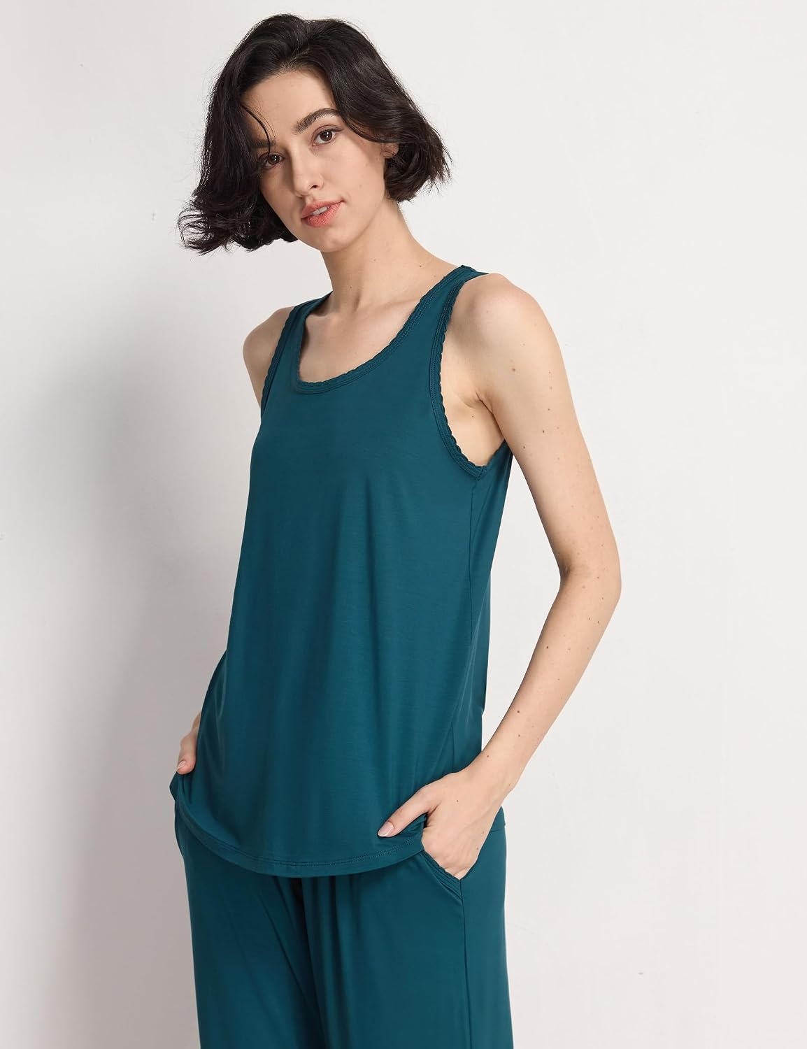 image:imageGYS Womens Bamboo Viscose Cooling U Neck Tank Pajama SetInk Blue
