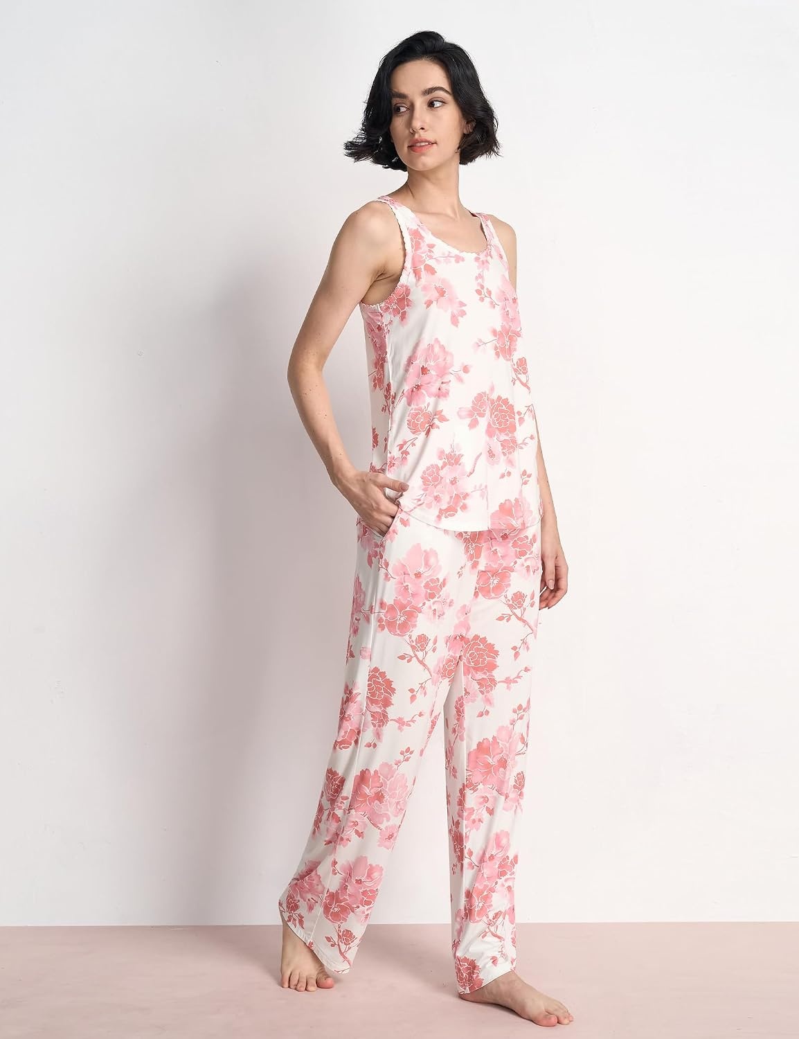 image:imageGYS Womens Bamboo Viscose Cooling U Neck Tank Pajama SetPeony