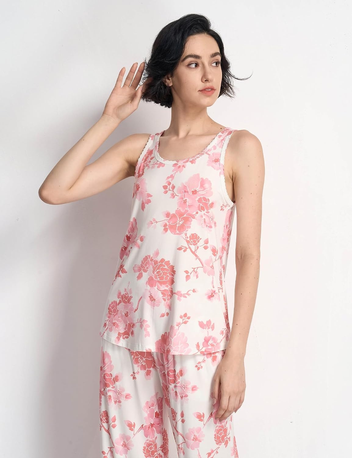 image:imageGYS Womens Bamboo Viscose Cooling U Neck Tank Pajama SetPeony