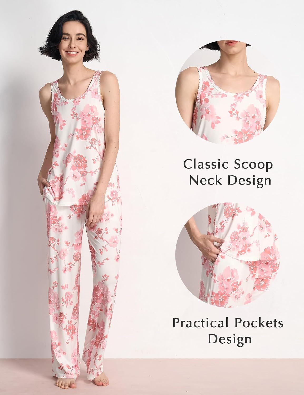 image:imageGYS Womens Bamboo Viscose Cooling U Neck Tank Pajama SetPeony