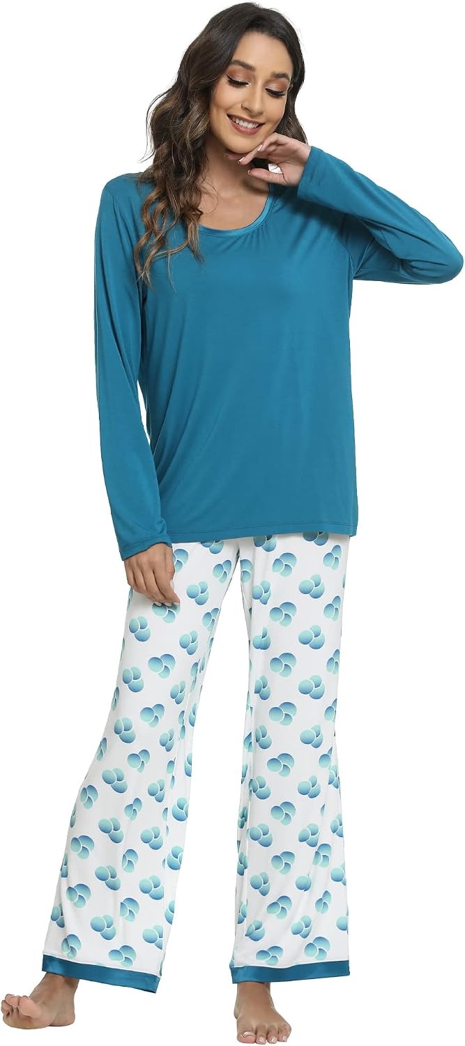 image:imageGYS Womens Bamboo Viscose Long Sleeve Pajamas SetBlueBubble