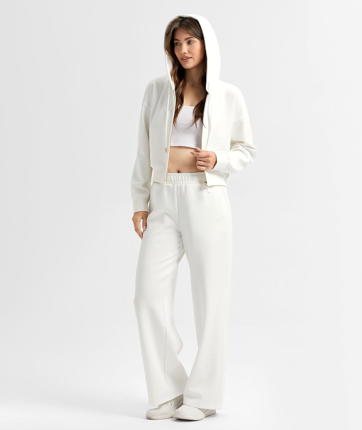 image:imageGYS Womens Full Zip Up Hoodie Fashion Cropped Jackets White Small