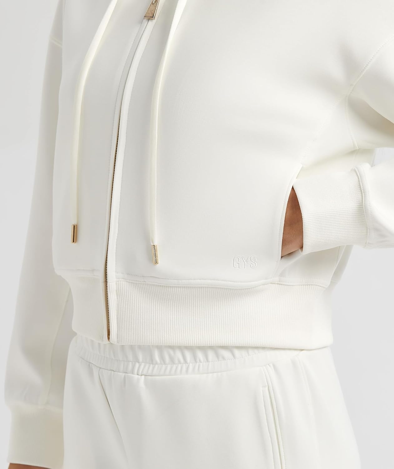 image:imageGYS Womens Full Zip Up Hoodie Fashion Cropped Jackets White Small