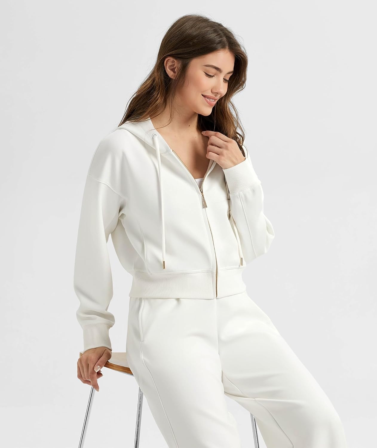image:imageGYS Womens Full Zip Up Hoodie Fashion Cropped Jackets White Small