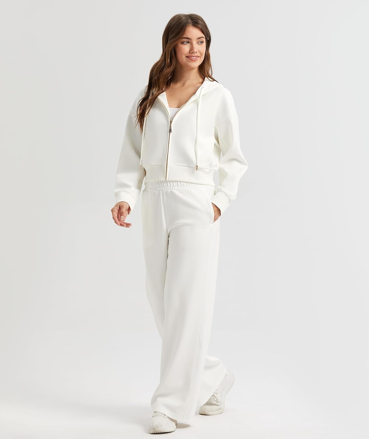 image:imageGYS Womens Full Zip Up Hoodie Fashion Cropped Jackets White Small