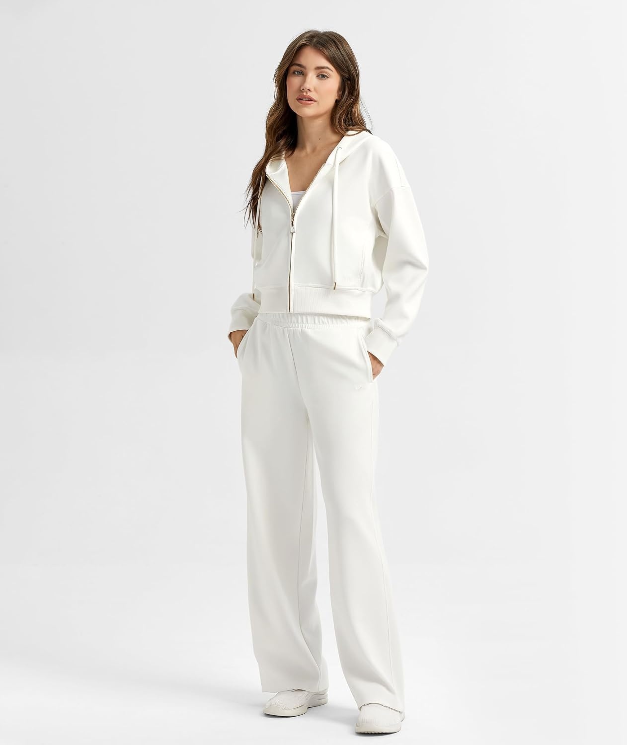 image:imageGYS Womens Full Zip Up Hoodie Fashion Cropped Jackets White Small