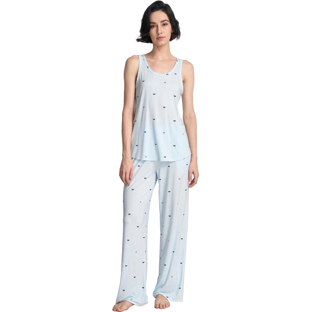 image:imageGYS Womens Bamboo Viscose Cooling U Neck Tank Pajama SetBlue Stripes