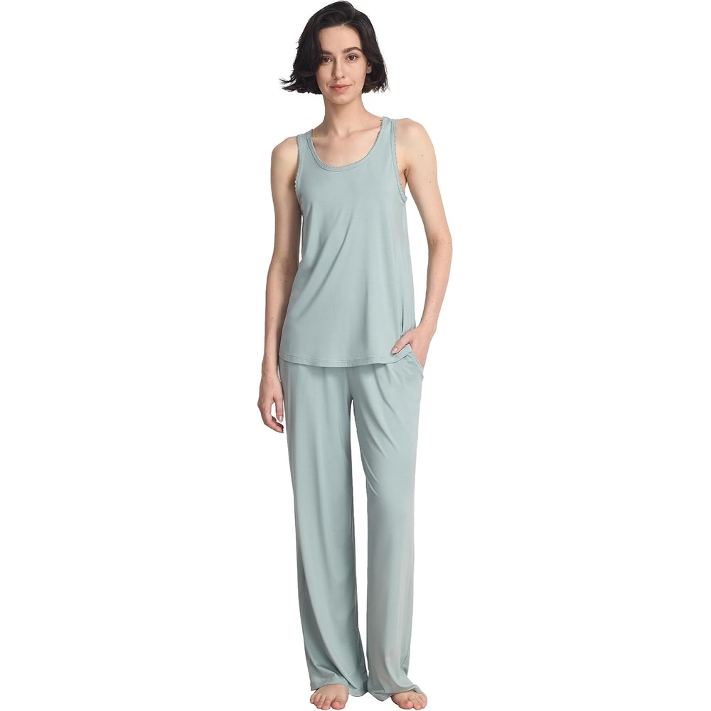 image:imageGYS Womens Bamboo Viscose Cooling U Neck Tank Pajama SetLight Greyish Green