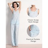 GYS Women’s Bamboo Viscose Cooling U Neck Tank Pajama Set(Blue Stripes)
